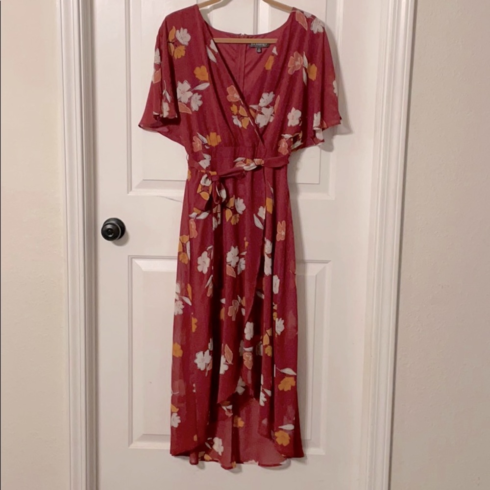 Long Red Wrap dress